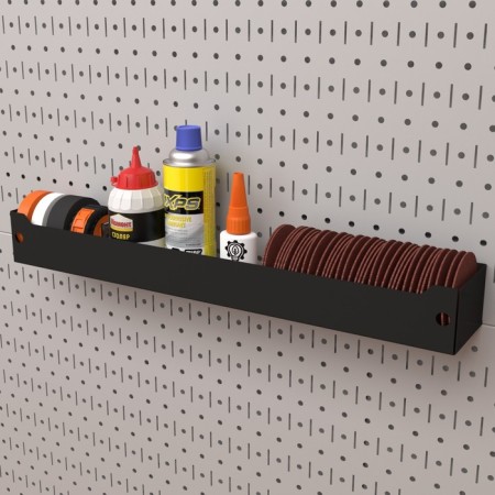 Metal shelf 500x78 mm for storage on a perforated panel, black-2