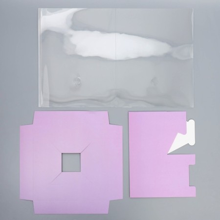 Gift box for flowers with a vase and PVC windows folding, packaging, "lavender", 23 x 30 x 23 cm-3
