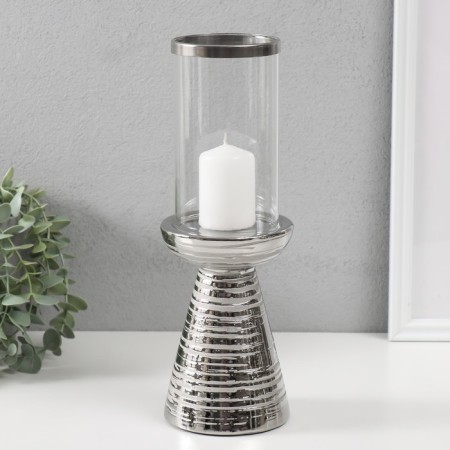 Ceramics candlestick, glass for 1 candle "Zebra Grevi" d = 8 cm silver 10x10x29.5 cm-3