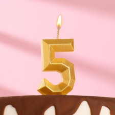 Свеча в торт "Геометрия", цифра 5, золотой металлик, 6,3 см