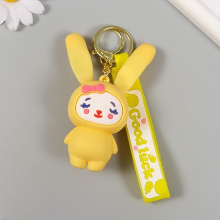 Trick rubber with carbine, strap "Bunny in the yellow overalls" 3.5x4.5x10.5 cm-1