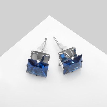 Earrings with rhinestones "Pusets" radiance, square, d = 0.8, blue color in silver-3