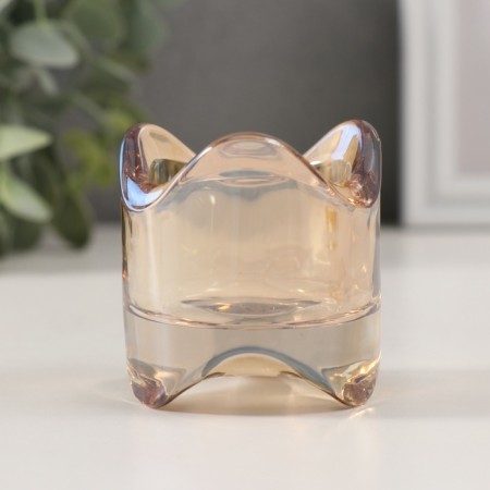Glass of Glass for 1 candle "Column with a wave" Transparent caramel 5.8x5.8x6 cm-1