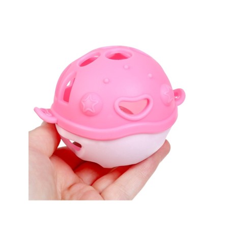Silicone teether for teeth with a rattle "fish", in the case, pink color, crumb I-6