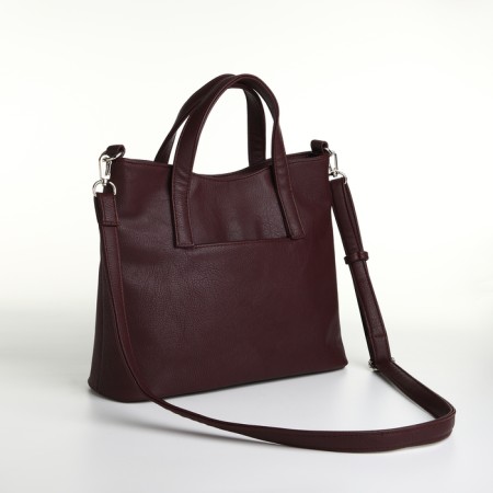 Bag-tout, 2 parts on zippers, external pocket, long belt, burgundy color-1