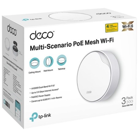 Seamless Mesh Router TP-Link Deco X50-POE (3-PACK) AX3000 1000/2500BASE-T white (pack: 3pcs) 102950-2