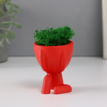 Kashpo concrete mini "Mr. Green" Mizaru with moss red 5.5x6.5x6.5 cm (moss green stabil)