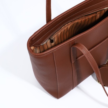 Bag Women's Tout with zipper, brown color-5