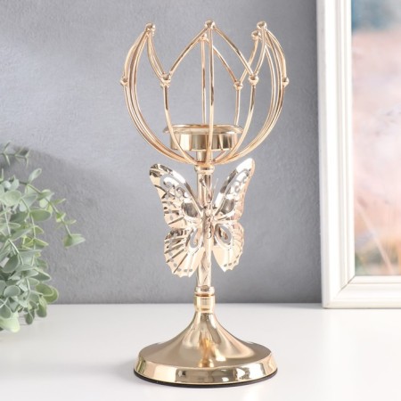 Summary Metal for 1 candle "Butterfly and geometric lily" D-5.5 cm gold 11x11x27 cm-2