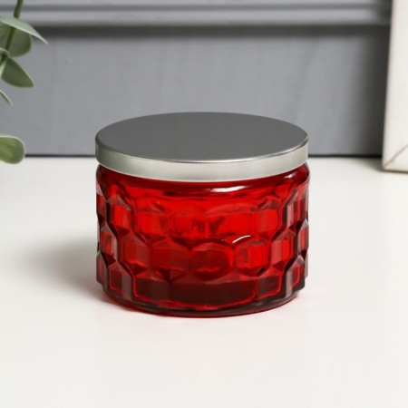 Bank for candles glass with a lid "Sot" red 5x7x7 cm, mix