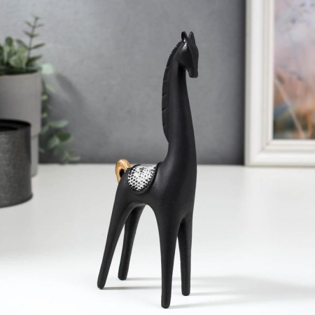 Polystone souvenir "Black Horse with the Golden Guine" 18.5x6.8x3.3 cm-1