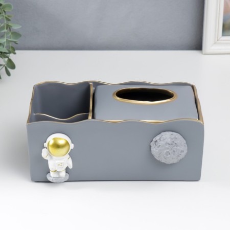 Stand+napkin holder Polystone "Cosmonaut" gray 9.5x12x24 cm-1