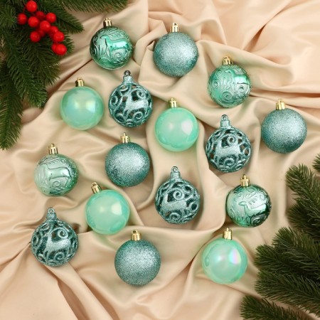 Set of balls plastic D-6 cm, 16 pcs "Melody" Ornament, Green