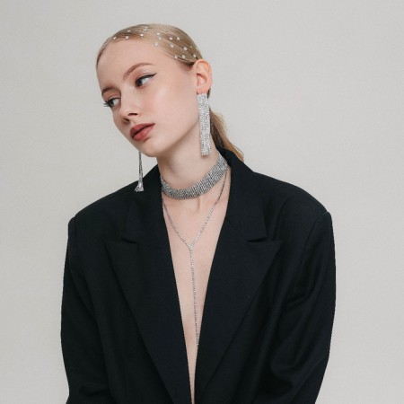 Choker "grace of sparks" is narrow, white color in silver, l = 31 cm-2