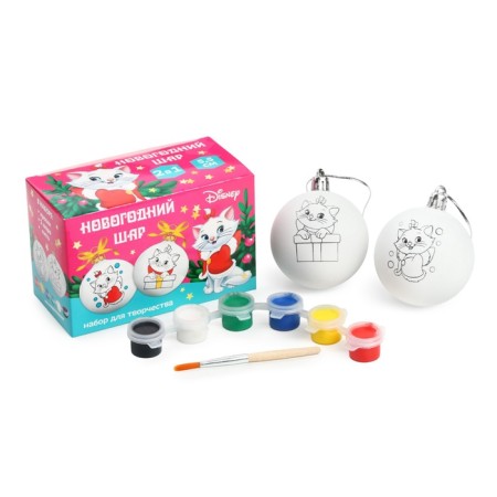 Christmas balls for coloring for the New Year "Kitty Marie". D = 5.5 cm, 2 pcs, paints, a set for creativity-2