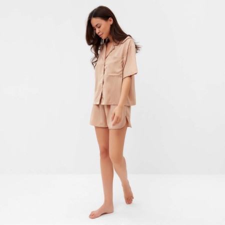 Female pajamas (shirt and shorts) KAFTAN SILK, size 40-42, beige-1