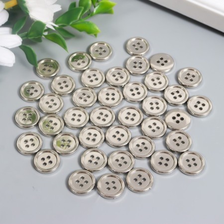 Buttons plastic 4 punctures "silver" 1.5x1.5 cm set 40 pcs 2x5.5x5.5 cm