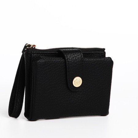 Women's wallet on the button, black color