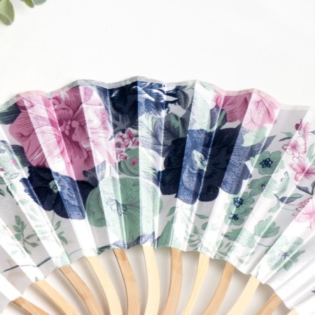 Fan bamboo, textile h = 21 cm bend, with a brush "flowers" in a box, blue-2