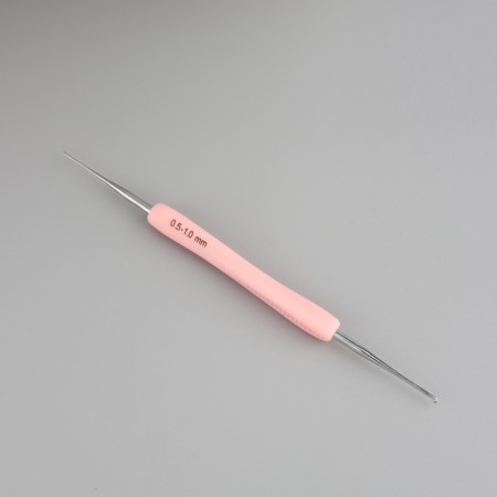 Knitting hook, bilateral, with silicone handle, d = 0.5/1 mm, 13.5 cm, pink color-2