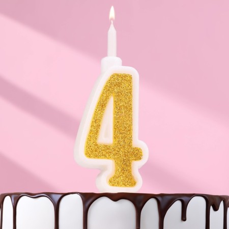 Candle for Cake "Super Blood", 10.4 cm, number "4", gold sparkle