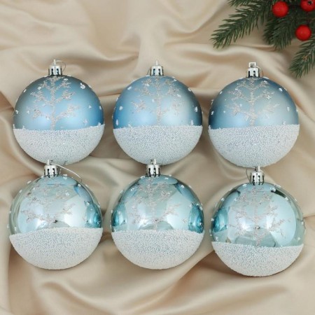 Set of balls plastic D-8 cm, 6 pcs "snowy forest" blue and white