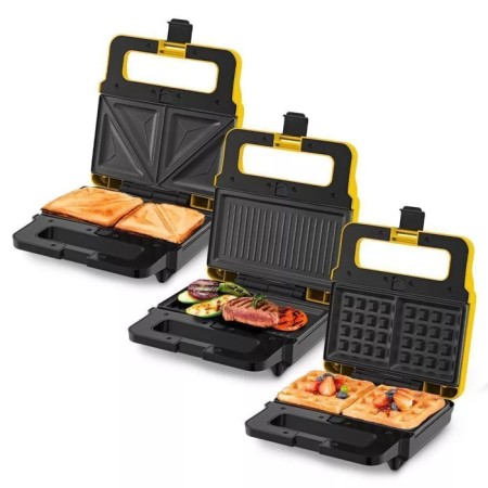Multipecar KITFORT KT-3610-3, 800 W, Vienna Waffley/Grill/Sandwich, black and yellow-2
