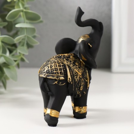 Polystone souvenir "Black Elephant in the Golden Rich Popon" 8x5x10.5 cm-1