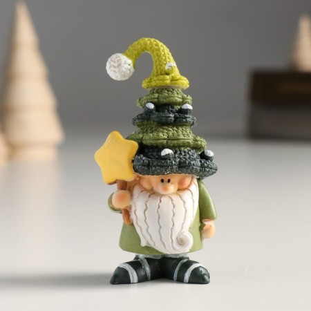Polystone souvenir "Dwarf in a cap with a flashlight/star" Green mix 4.5x4x9 cm-1