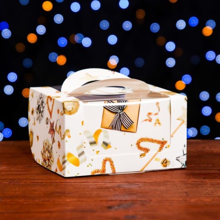 Bearbox under the Bento-Port with the Window "New Year with cones", 14 x 14 x 8 cm-1