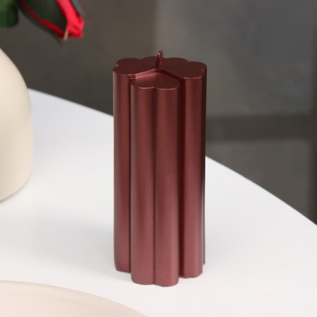 Candle-cylinder "four-leaf", 4.5x10.5 cm, wine, metallic, 6 hours-1