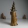 Polystone souvenir "Santa Claus in a golden outfit, a cap, with a deer" 12x9.5x36 cm