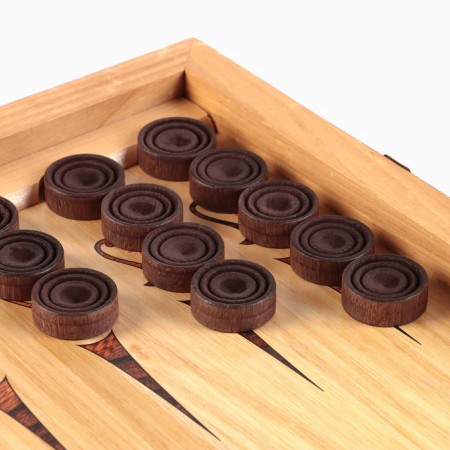Wooden backgammon is large, with “Marketri-21” checkers, a board game, 60 x 60 cm-5