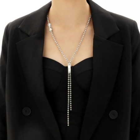 The necklace "thread" rectangles, white color in silver, 70 cm-2