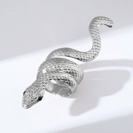 Ring "snake" ribbed, silver color, dimensionless-1