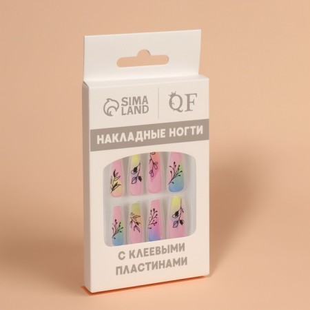 Follow nails "Frigs", 12 pcs, with adhesive plates, ballerina shape, multi -colored-4