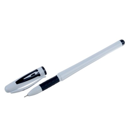 Gel pen, 0.5 mm, black, white body, with a rubber holder