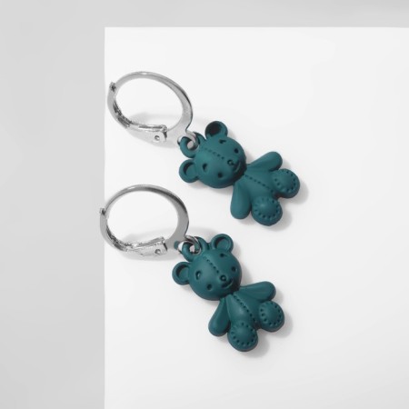 Earrings "Bear" Plush, green color in silver-1