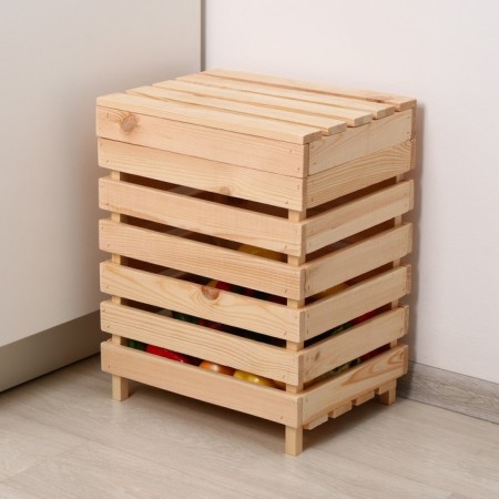 Box for vegetables and fruits, 30 × 40 × 50 cm, wooden, with a lid, Greengo-9