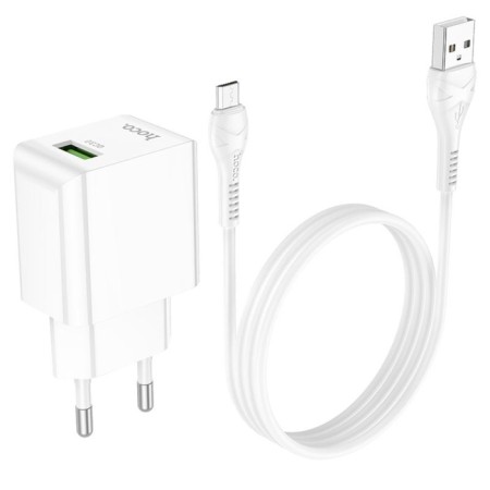 Network charger Hoco C98a, 1 USB, 18 W, QC, Micro USB -USB cable, 1 m, white-4