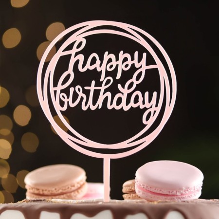 Topper "Happy Birthday", a circle, light pink, give beautifully