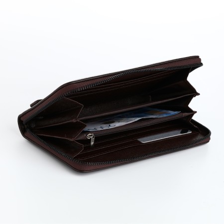 Men's purse-clate on a zipper, a department for bills, maps, coins, brown color-3
