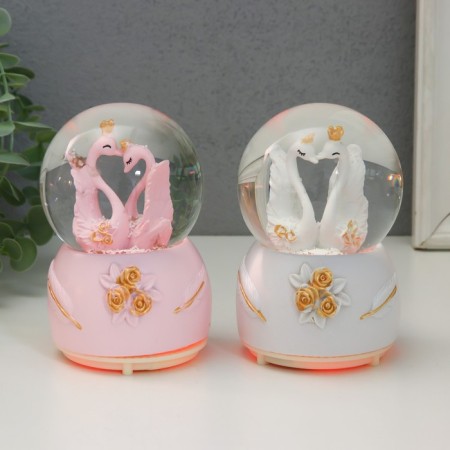 Souvenir Polystone Water Ballion Music, Light "Swans" MIX 8x8x12 cm-1