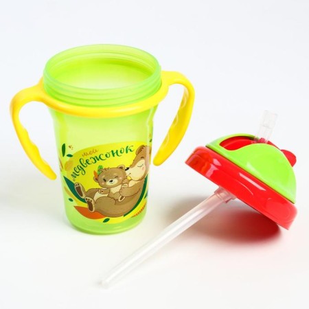 Drunker - children's impotion with silicone tube "My Teddy Bear", 240 ml., With handles, green color-7