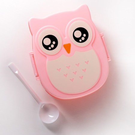 Lancer-bex Plastic with a spoon "Owl", 2 departments: 300 ml, 450 ml, color mix-2