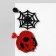 Acryl Earrings “Skull” with heart and web, black-orange color in silver