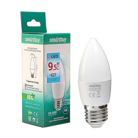LED LED SMARTBUY, E27, C37, 9.5 W, 4000 K, daylight white light