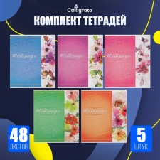 A set of notebooks of 5 pieces (4 different + 1 repeating), 48 sheets in the Calligrata ornament cell, covered paper cover, block No. 2, whiteness 75% (gray sheets)
