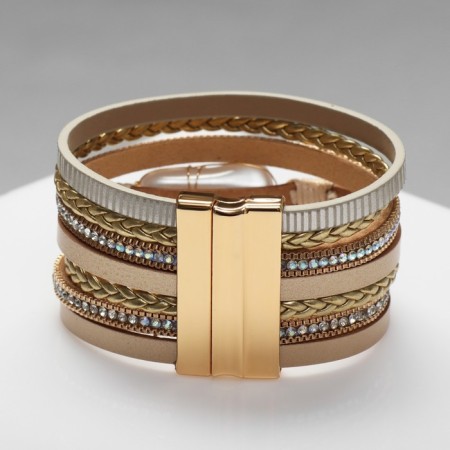 Assorted Bracelet "on Magnet" Gobi, white-beige color in gold, 19.5 cm-2