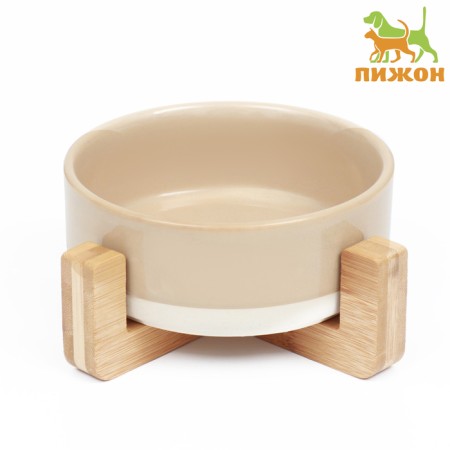 Ceramic bowl on a stand 450 ml 13 x 5 cm beige with white-1